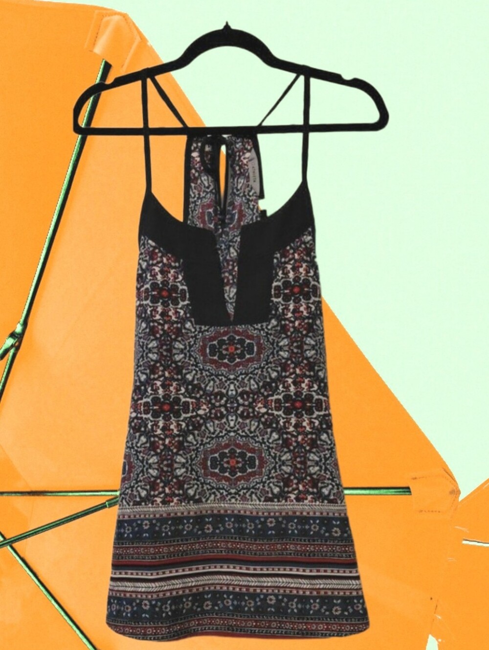 Halter Aletha Medium Split V-Neckline Tassles, Black Blue Burgundy Gray.......